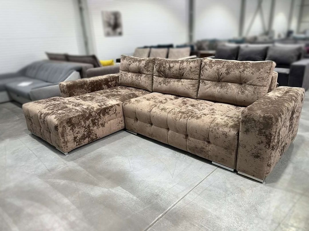 Диван Бостон VIP 296х210см (Угловой, Велюр, Ламели, Коричневый, Левый) GPKBSTVIP-L-Malibu14 фото