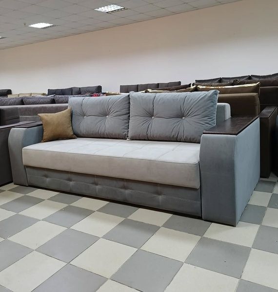 Диван Канада 240х110см (Прямий, Рогожка + Велюр, Ламелі, Світло-сірий) GPdknd-7+66 фото